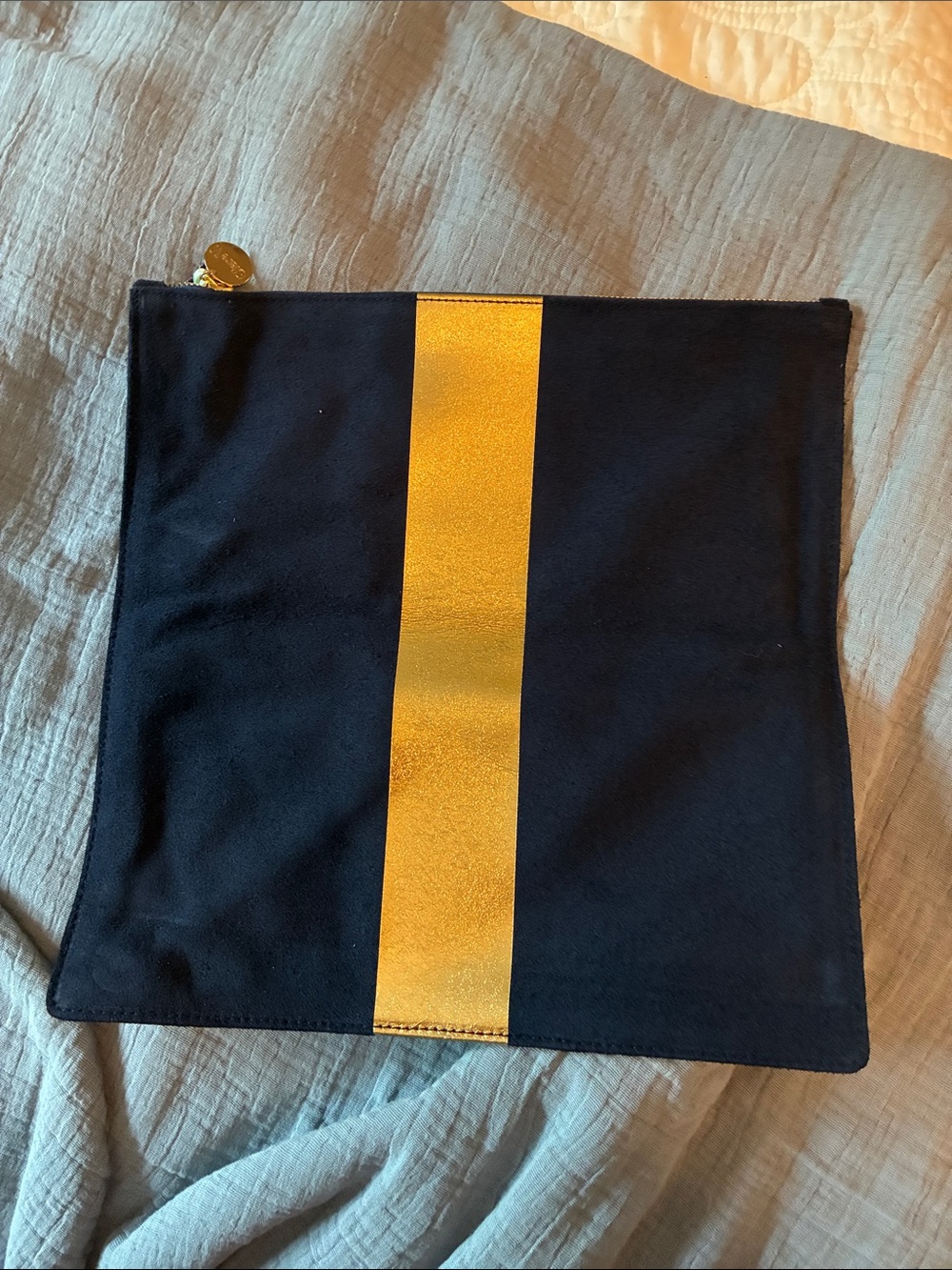 Clare V. Navy and gold suede clutch
